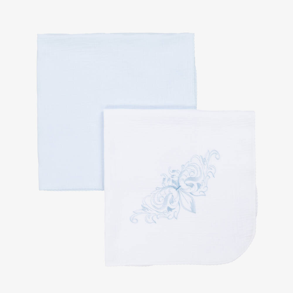 Sofija-Blue & White Muslin Cloths (2 Pack) | Childrensalon Outlet