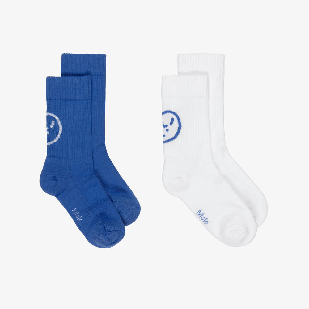 Molo-Blue & White Ribbed Cotton Feelings Socks (2 Pack) | Childrensalon Outlet