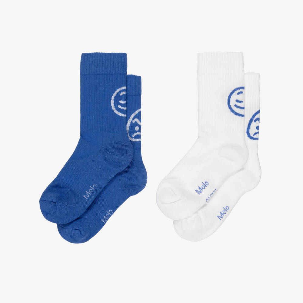 Molo-Blue & White Ribbed Cotton Feelings Socks (2 Pack) | Childrensalon Outlet