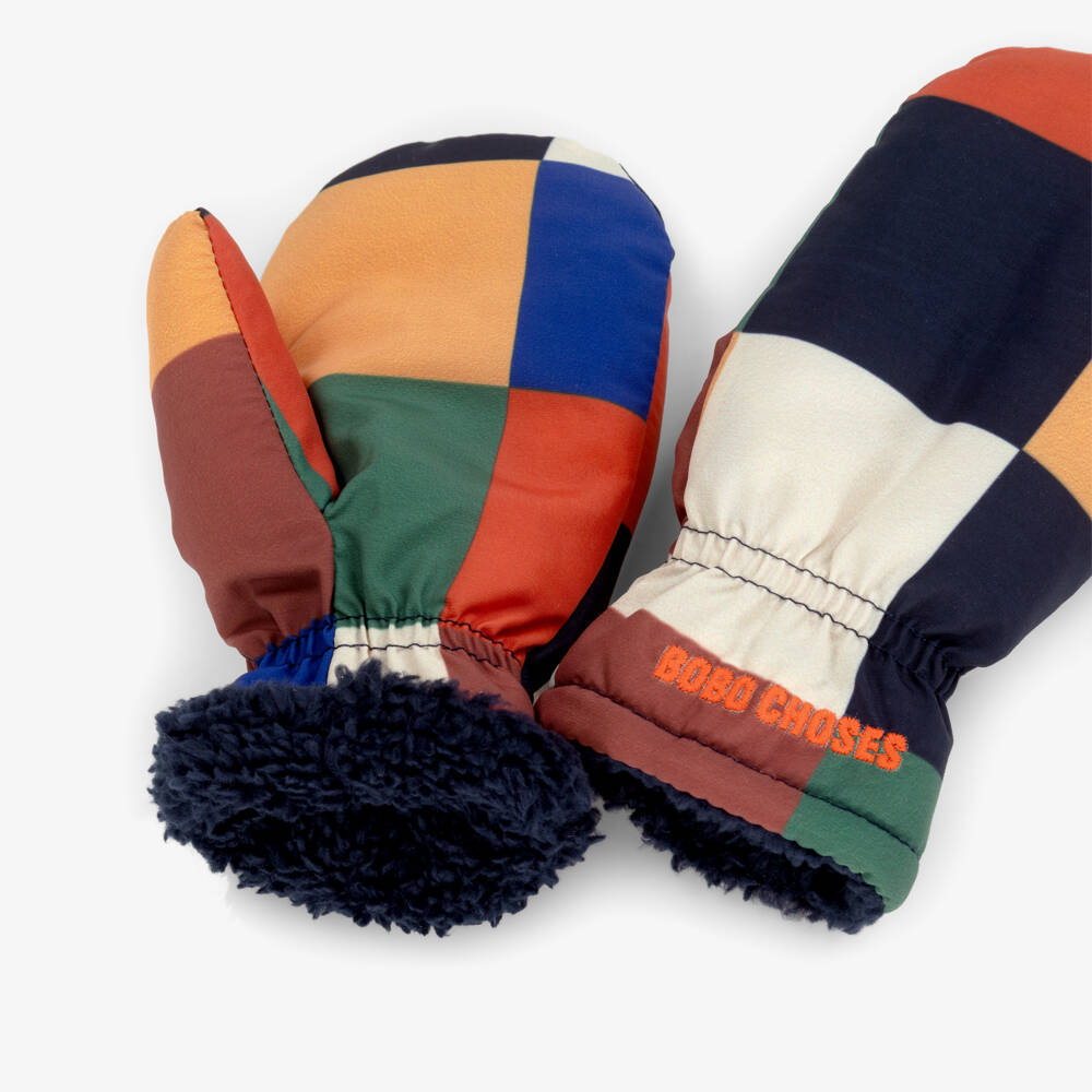 Bobo Choses-Boys Blue & Yellow Colourblock Checked Mittens | Childrensalon Outlet