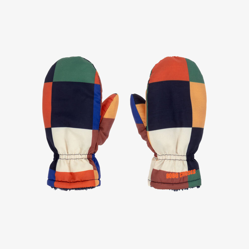 Bobo Choses-Boys Blue & Yellow Colourblock Checked Mittens | Childrensalon Outlet