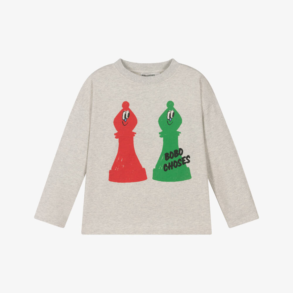 Bobo Choses-Boys Grey Chess Print Organic Cotton Top | Childrensalon Outlet