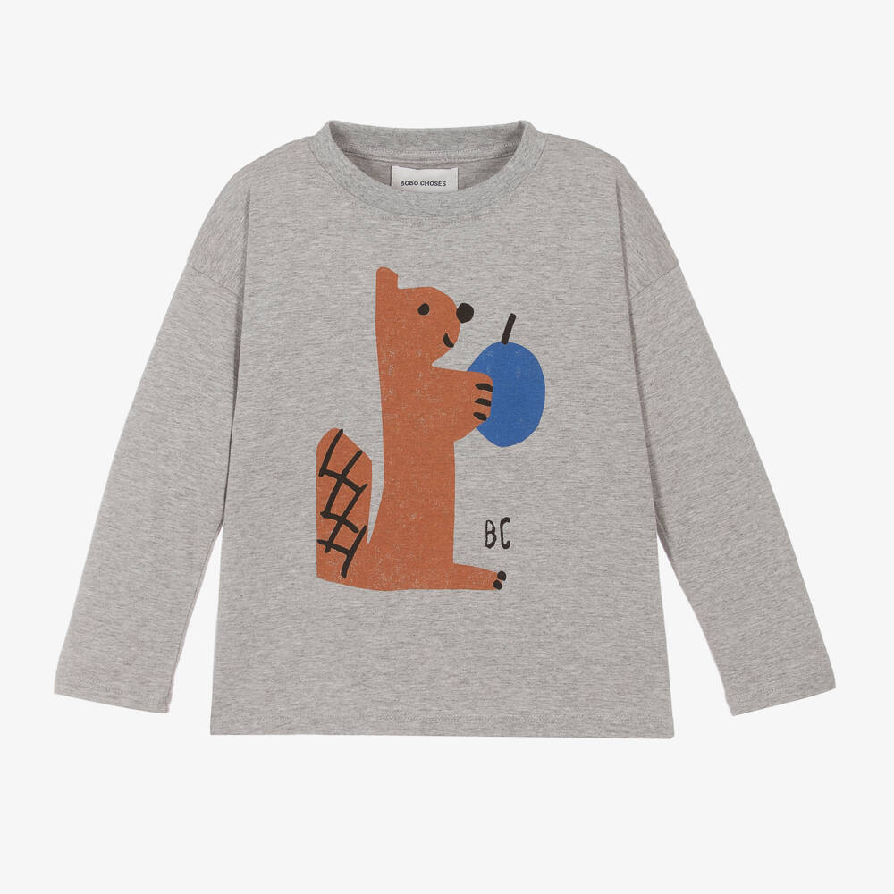 Bobo Choses-Boys Grey Squirrel Cotton Tee | Childrensalon Outlet
