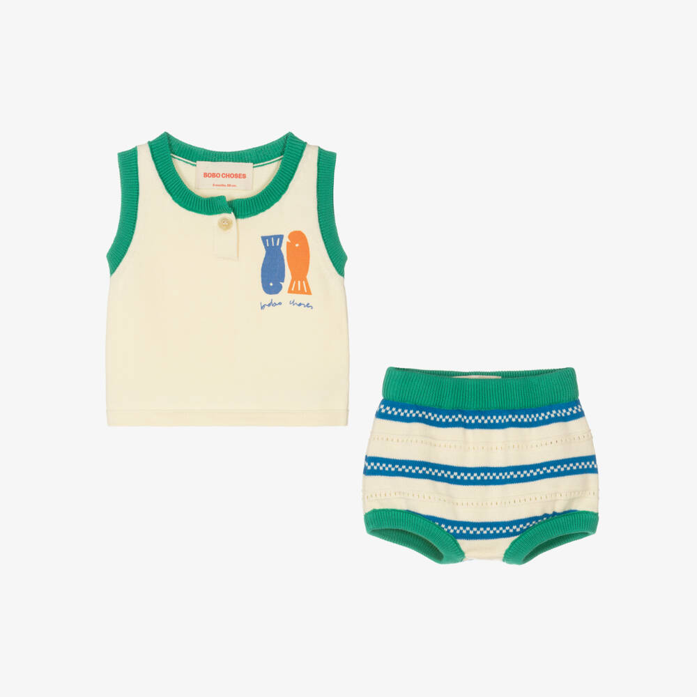 Bobo Choses-Boys Ivory & Green Summer Ensemble | Childrensalon Outlet