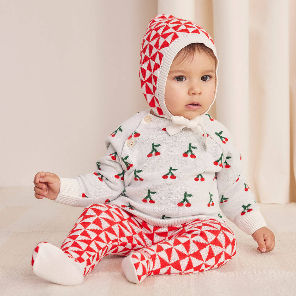 Bobo Choses-Girls Cherry Knit Babysuit Set | Childrensalon Outlet