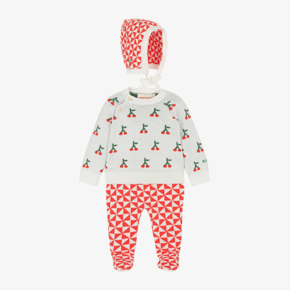 Bobo Choses-Girls Cherry Knit Babysuit Set | Childrensalon Outlet