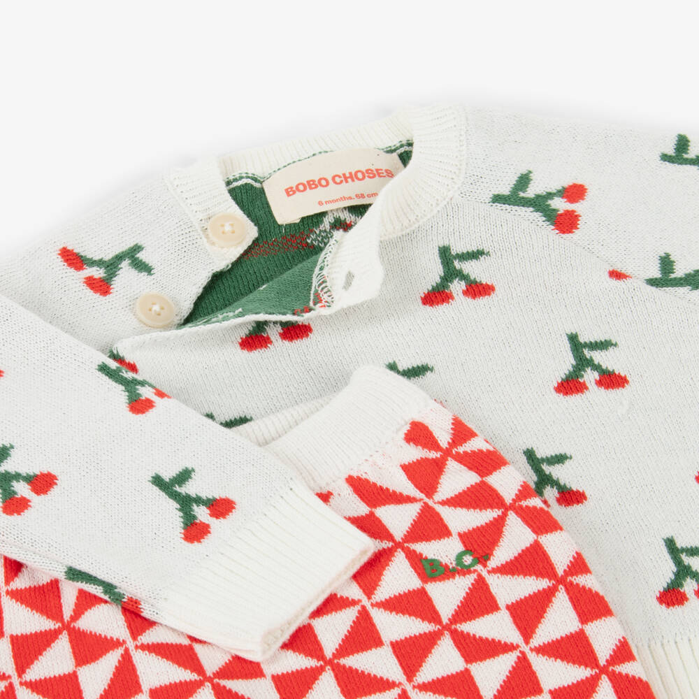 Bobo Choses-Girls Cherry Knit Babysuit Set | Childrensalon Outlet
