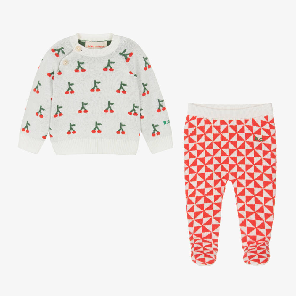 Bobo Choses-Girls Cherry Knit Babysuit Set | Childrensalon Outlet