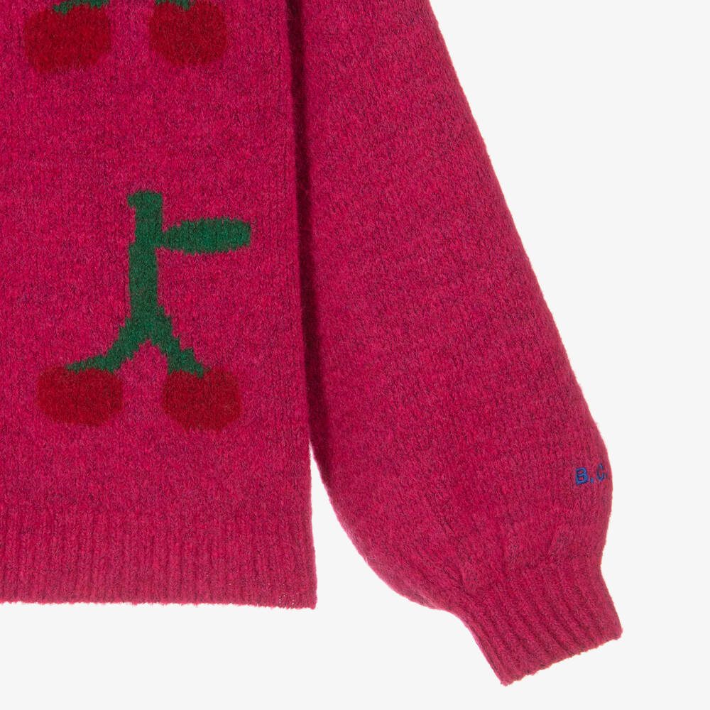 Bobo Choses-Girls Fuchsia Cherry Knit Cardigan | Childrensalon Outlet