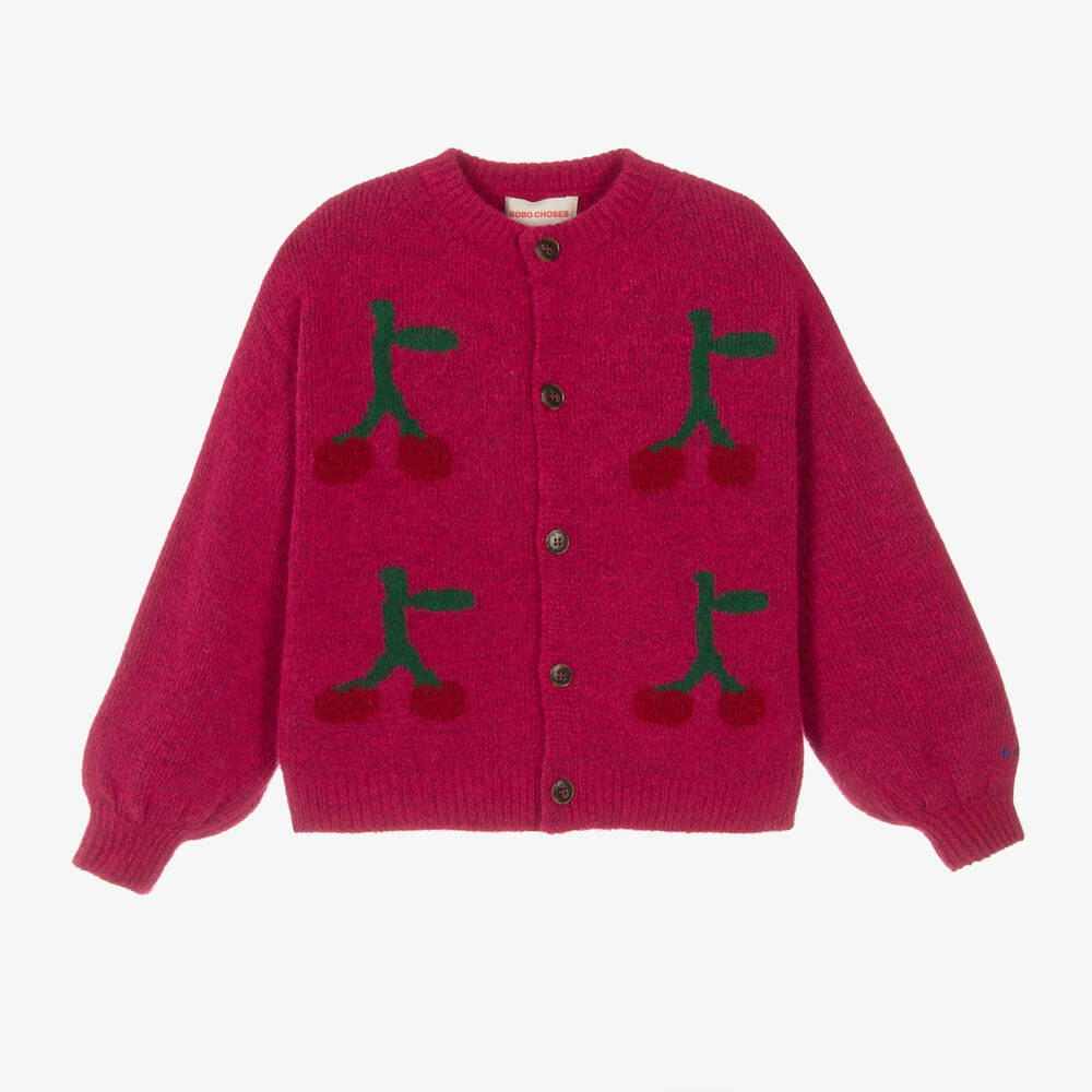 Bobo Choses-Girls Fuchsia Cherry Knit Cardigan | Childrensalon Outlet