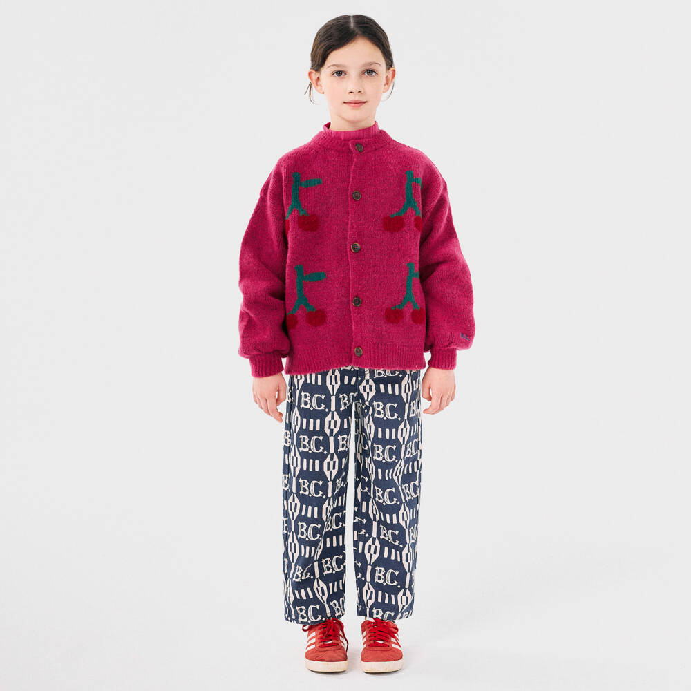 Bobo Choses-Girls Fuchsia Cherry Knit Cardigan | Childrensalon Outlet