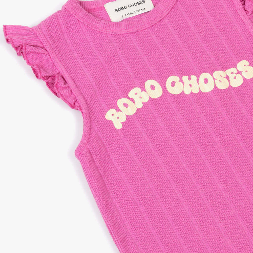 Bobo Choses-Girls Fuchsia Ruffle Shoulder Tank | Childrensalon Outlet
