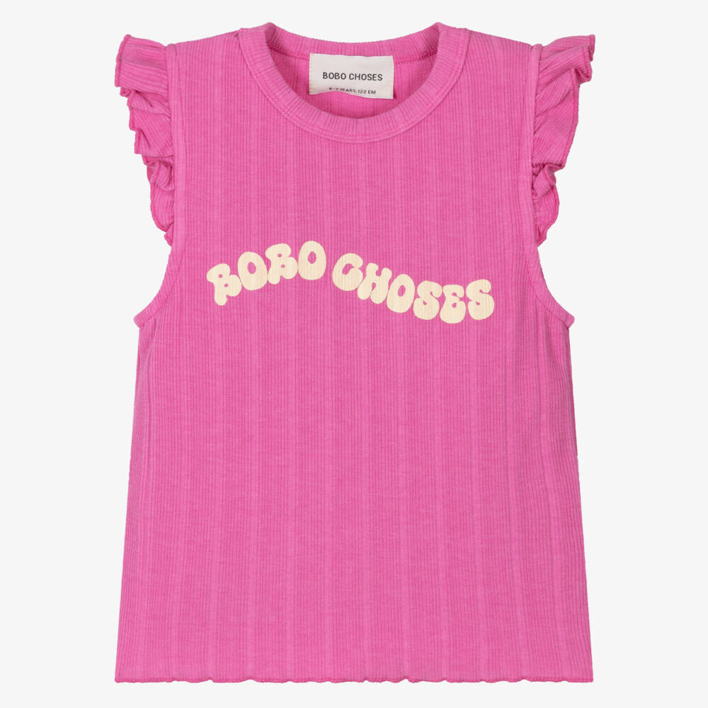 Bobo Choses-Girls Fuchsia Ruffle Shoulder Tank | Childrensalon Outlet