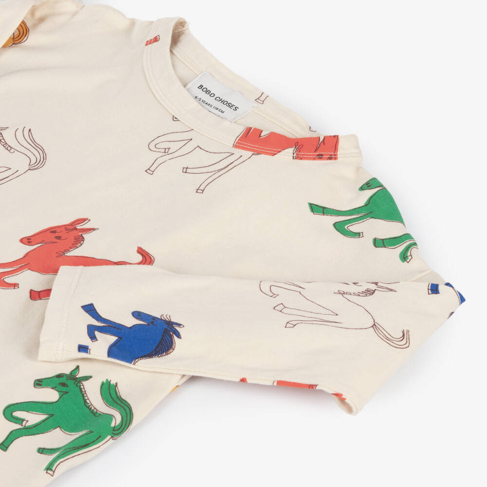 Bobo Choses-Girls Ivory Horse Print Long Top | Childrensalon Outlet