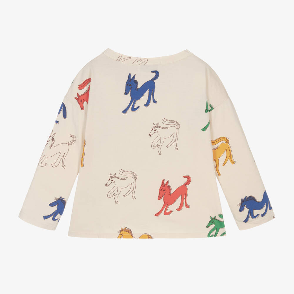 Bobo Choses-Girls Ivory Horse Print Long Top | Childrensalon Outlet
