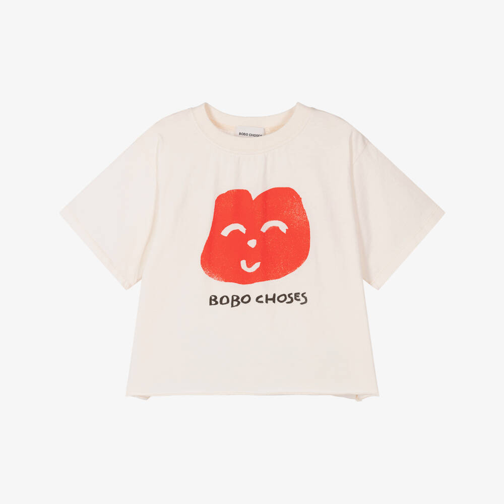 Bobo Choses-تيشيرت عاجي عضوي للبنات مع ابتسامة | Childrensalon Outlet