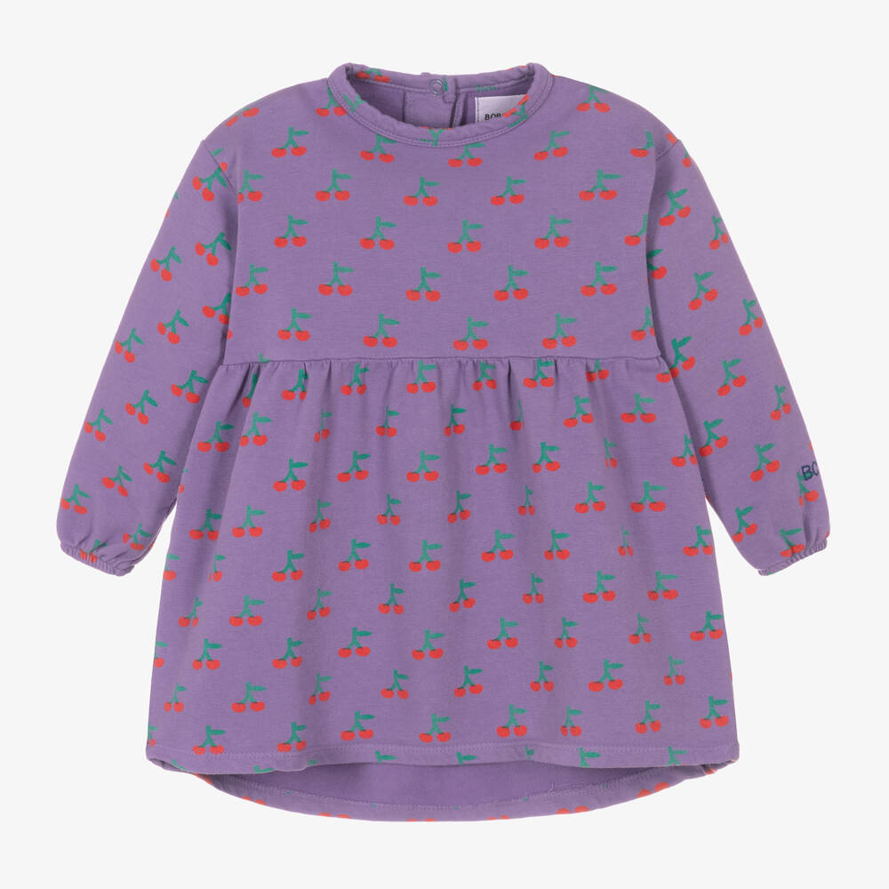 Bobo Choses-Girls Lavender Cherry Cotton Dress | Childrensalon Outlet