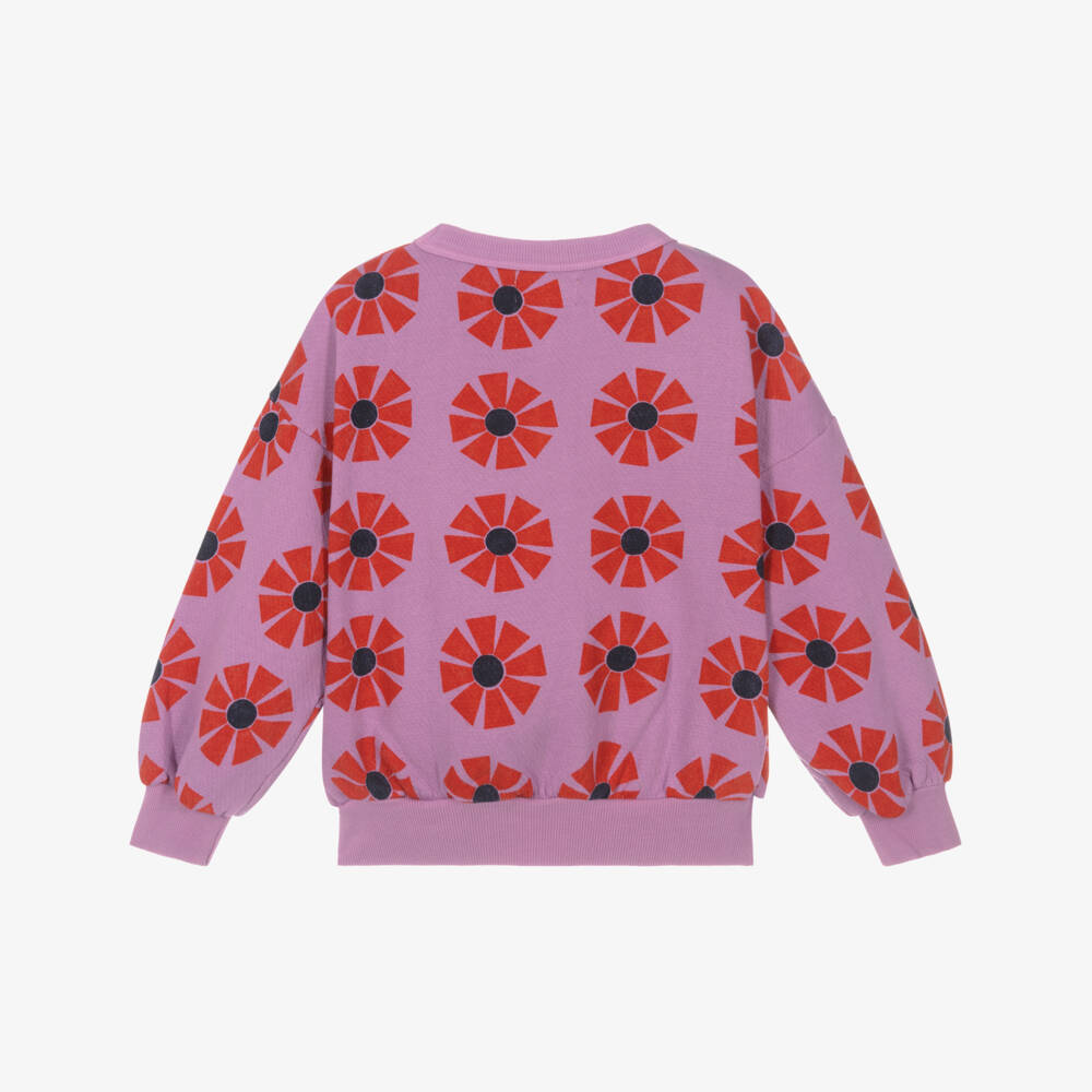 Bobo Choses-Girls Lilac Pink Cotton Sweatshirt with Flower Pattern | Childrensalon Outlet