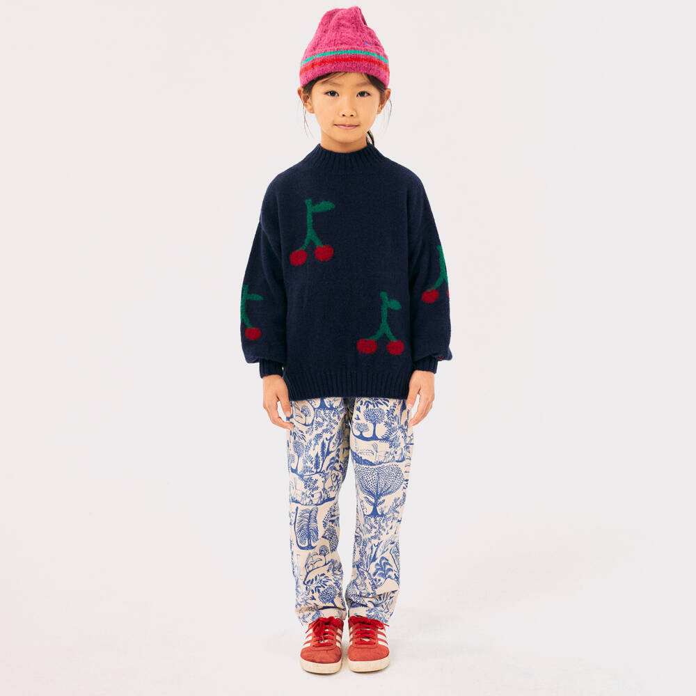 Bobo Choses-Girls Navy Wool Cherry Jumper | Childrensalon Outlet