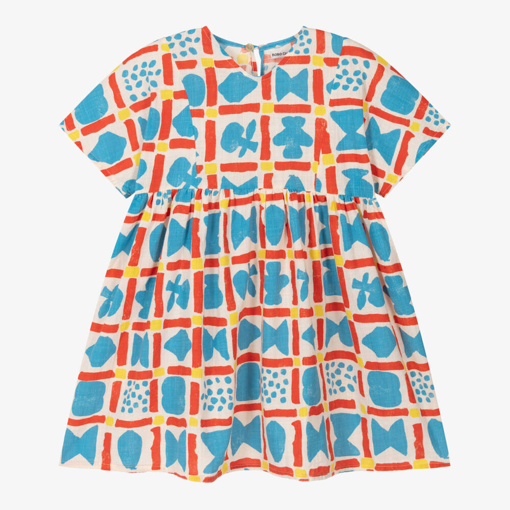 Bobo Choses-فستان بناتي عضوي عاجي بنقشة هندسية | Childrensalon Outlet