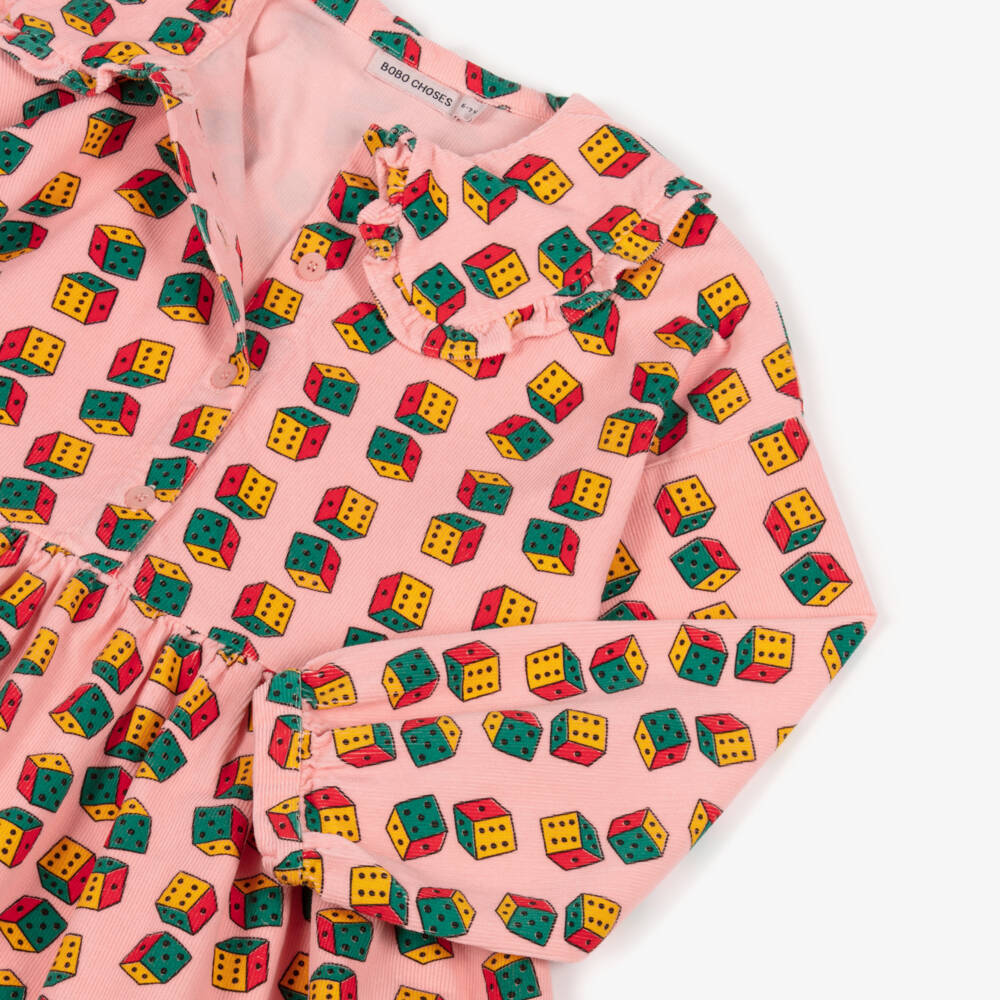 Bobo Choses-Girls Pink Dice Print Corduroy Dress | Childrensalon Outlet