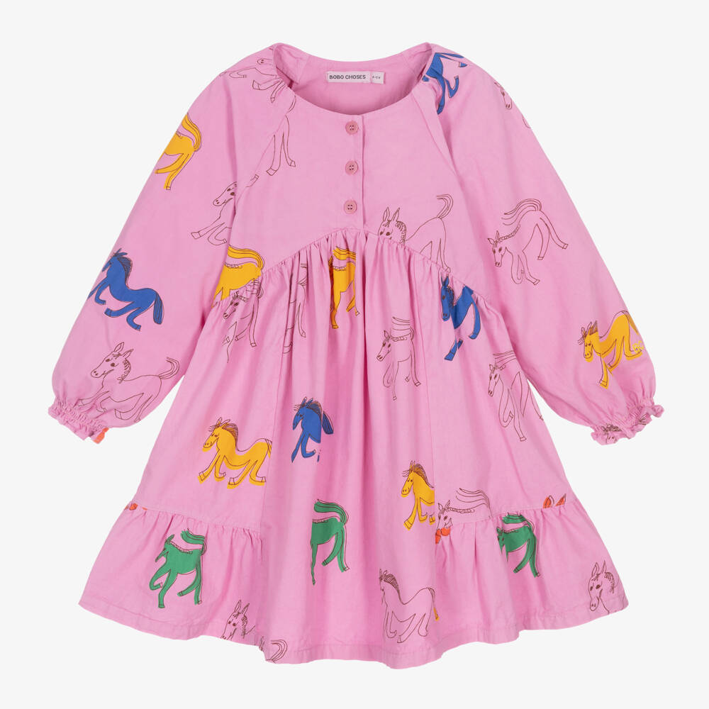 Bobo Choses-Girls Pink Horse Pattern Dress | Childrensalon Outlet