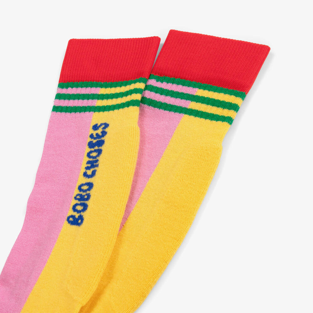 Bobo Choses-Girls Pink & Yellow Colourblock Knee High Socks | Childrensalon Outlet