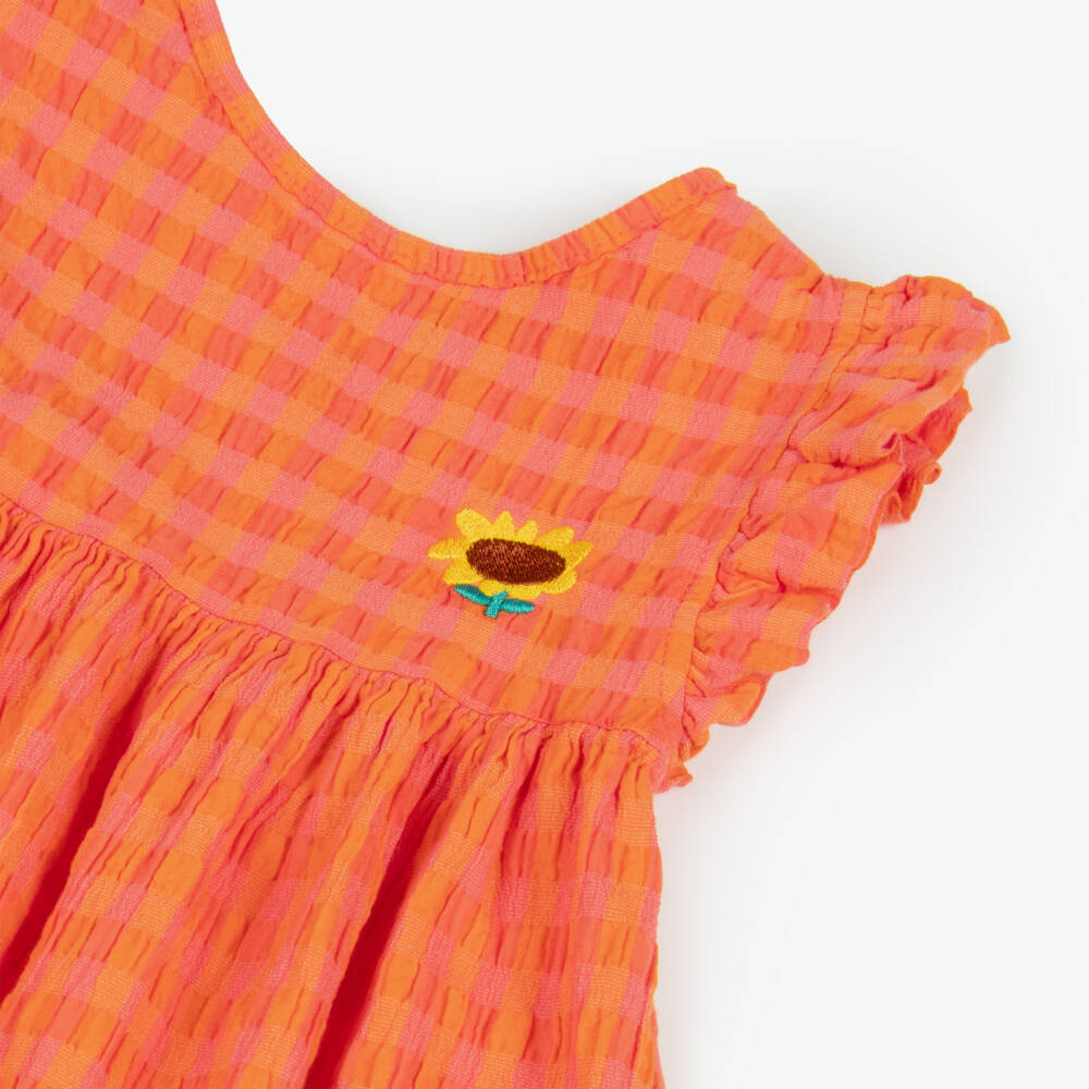 Bobo Choses-Girls Scarlet Seersucker Gingham Frock | Childrensalon Outlet