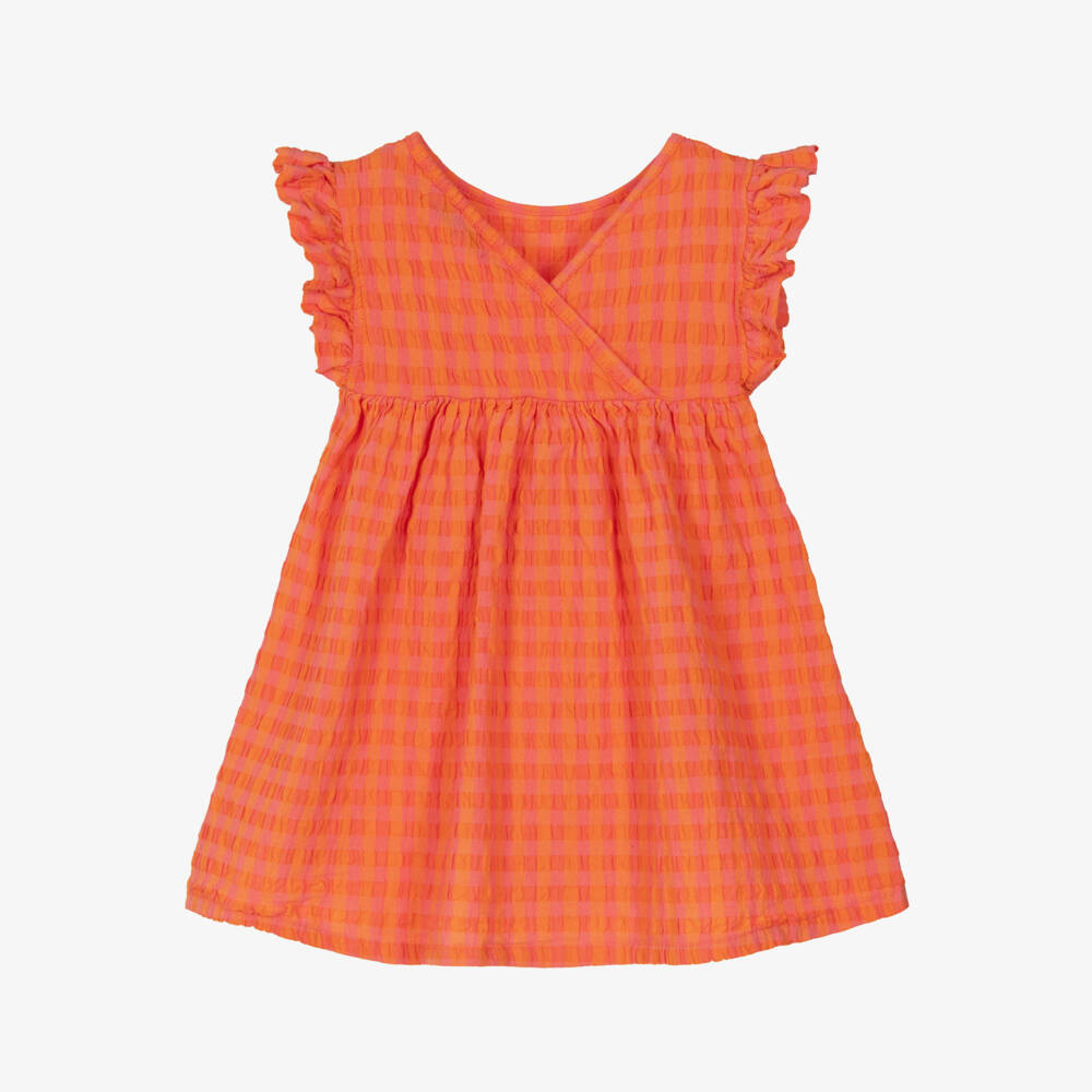 Bobo Choses-Girls Scarlet Seersucker Gingham Frock | Childrensalon Outlet