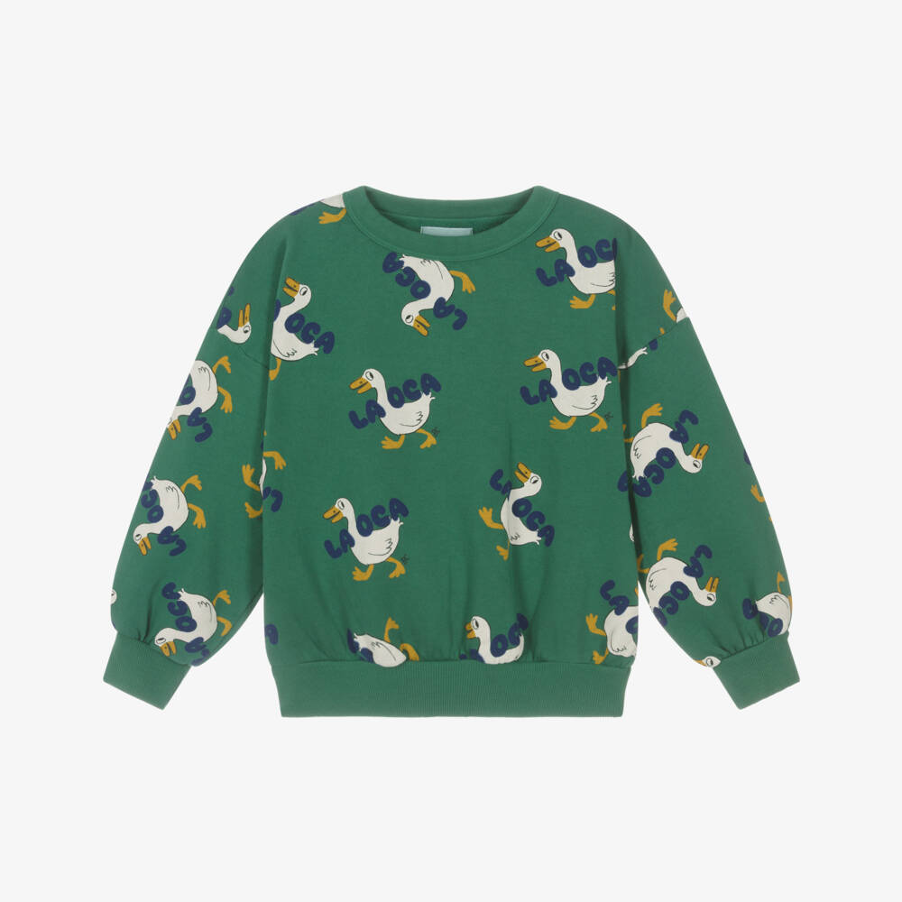 Bobo Choses-Green Goose Print Cotton Sweatshirt | Childrensalon Outlet