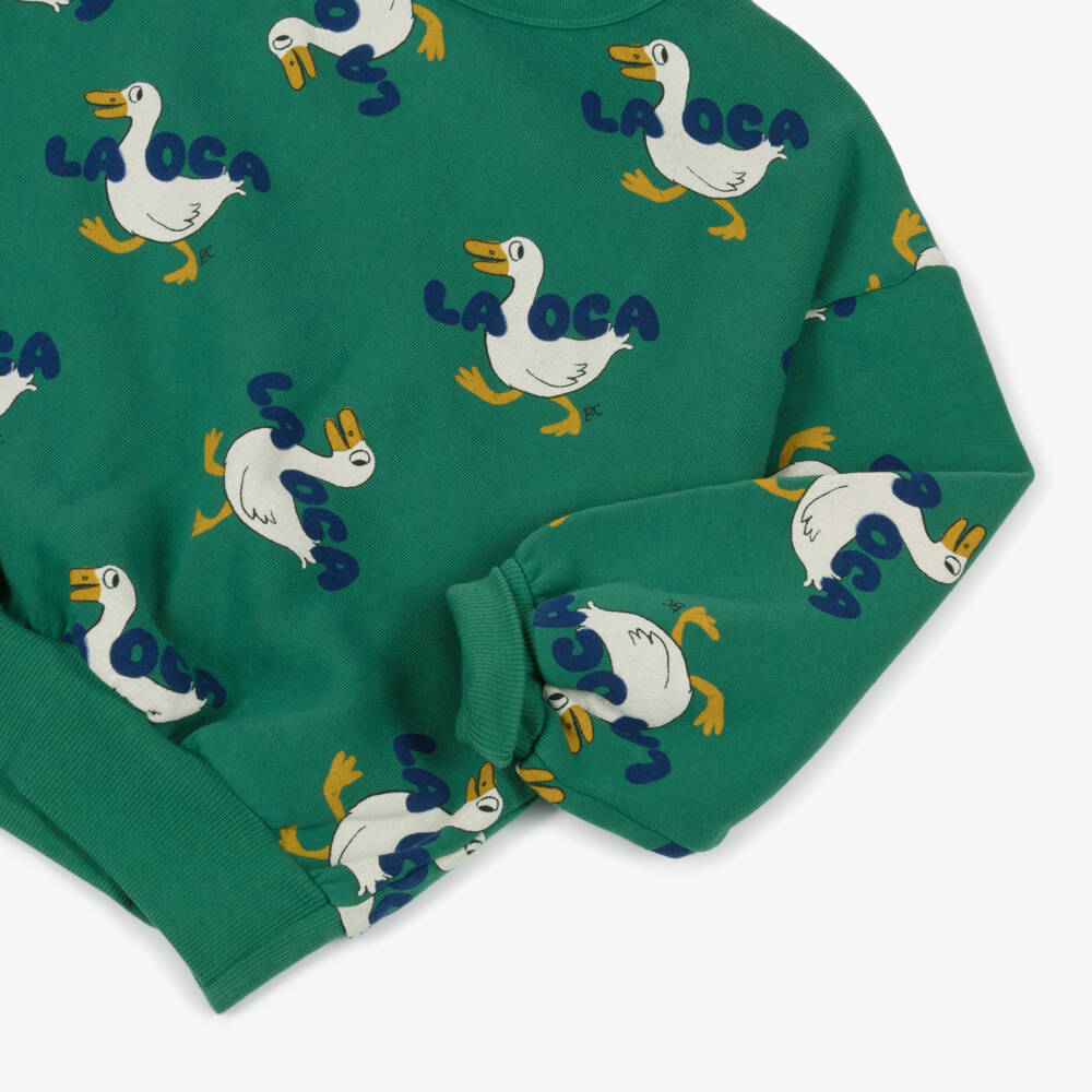 Bobo Choses-Green Goose Print Cotton Sweatshirt | Childrensalon Outlet