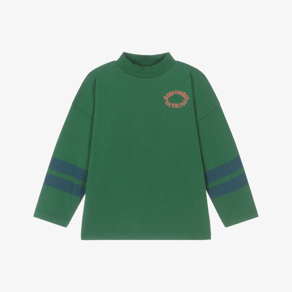 Bobo Choses-Green Organic Cotton Top with Orange Logo | Childrensalon Outlet
