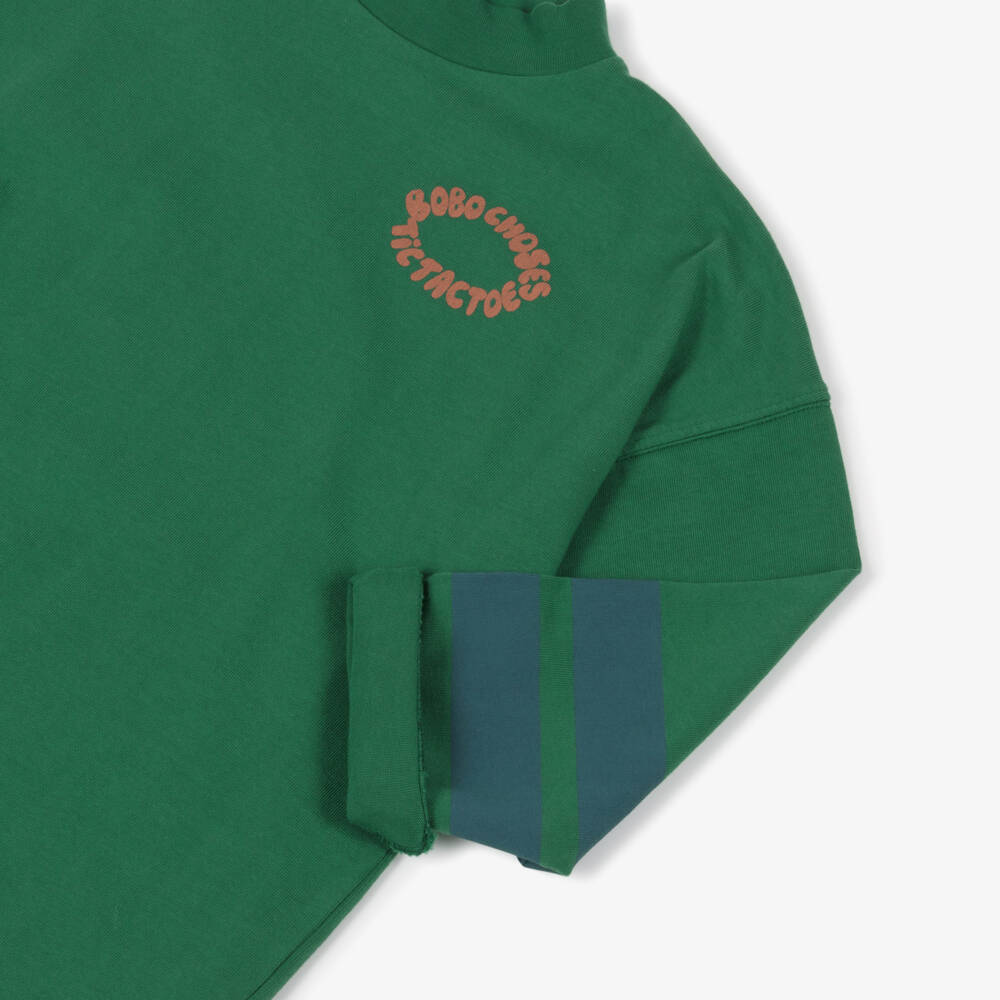 Bobo Choses-Green Organic Cotton Top with Orange Logo | Childrensalon Outlet