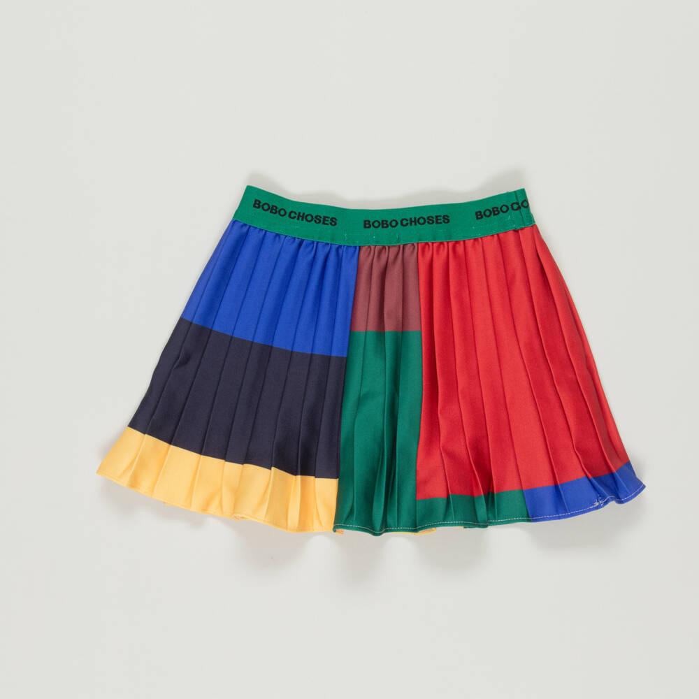 Bobo Choses-Preloved Girls Green Pleated Colourblock Skirt (4-5 years) | Childrensalon Outlet