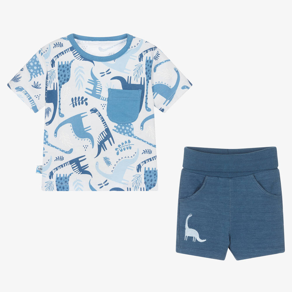 Boboli-Baby Boys Blue Cotton Dinosaur Shorts Set | Childrensalon Outlet