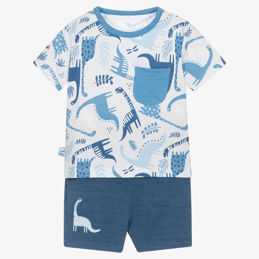 Boboli - Футболка с динозаврами и голубые шорты из хлопка | Childrensalon