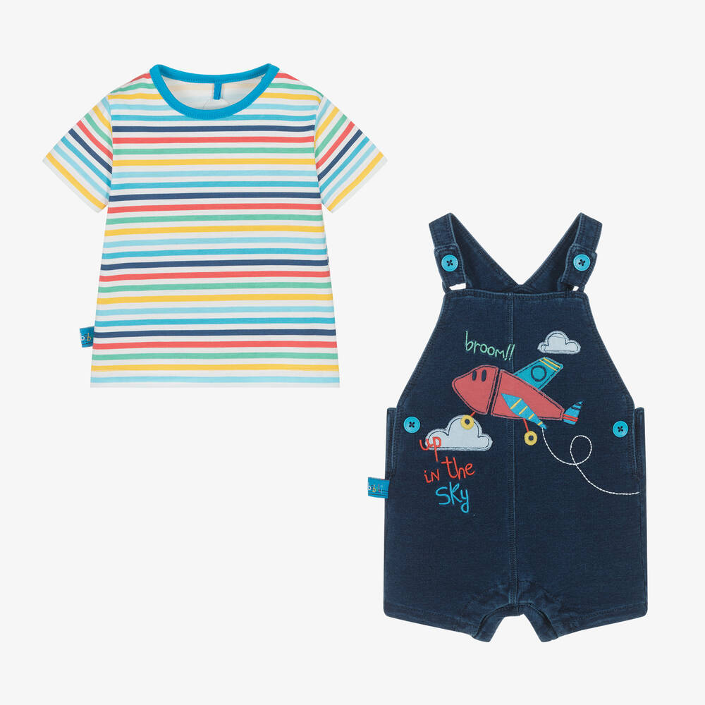 Boboli-Baby Boys Blue Cotton Dungaree Set | Childrensalon Outlet
