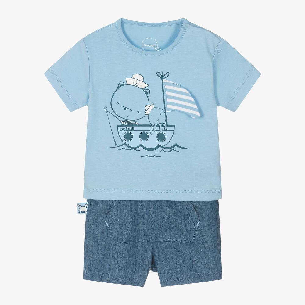 Boboli-Baby Boys Blue Cotton Shorts Set | Childrensalon Outlet