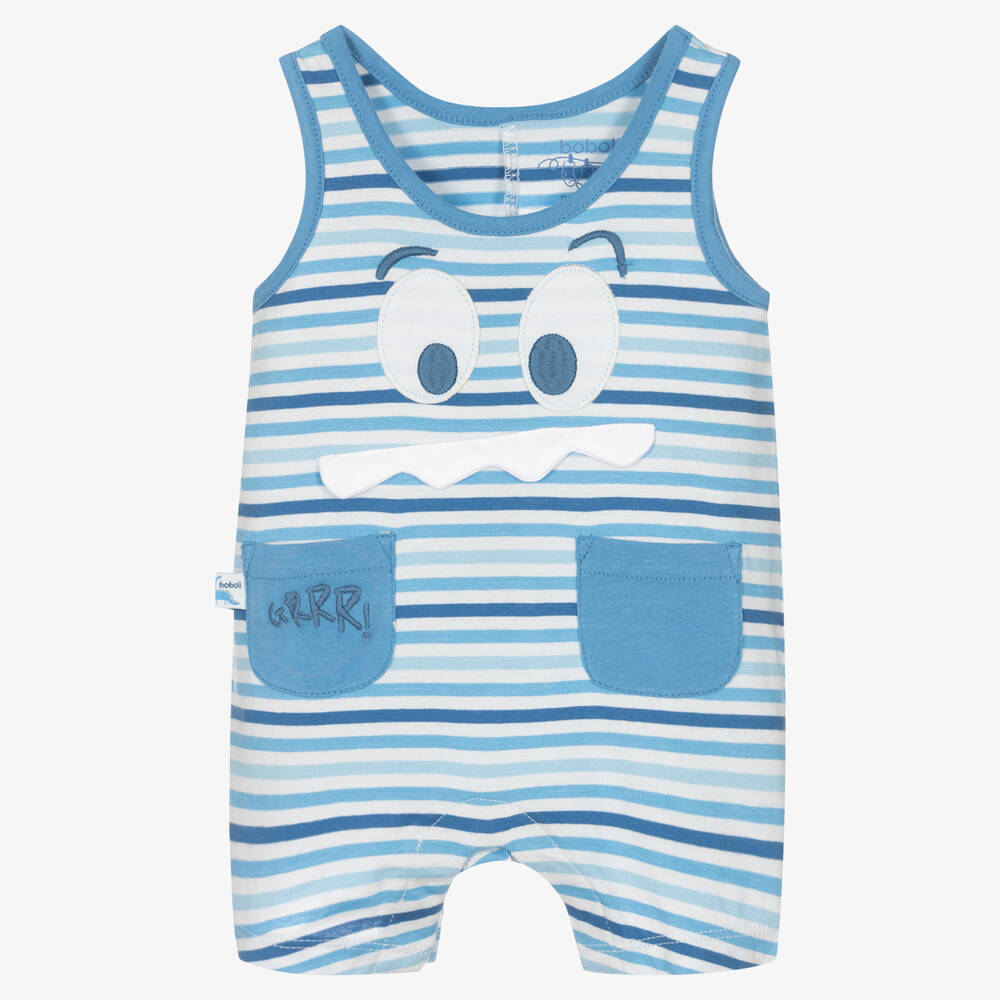 Boboli - Barboteuse bleue rayé en coton | Childrensalon