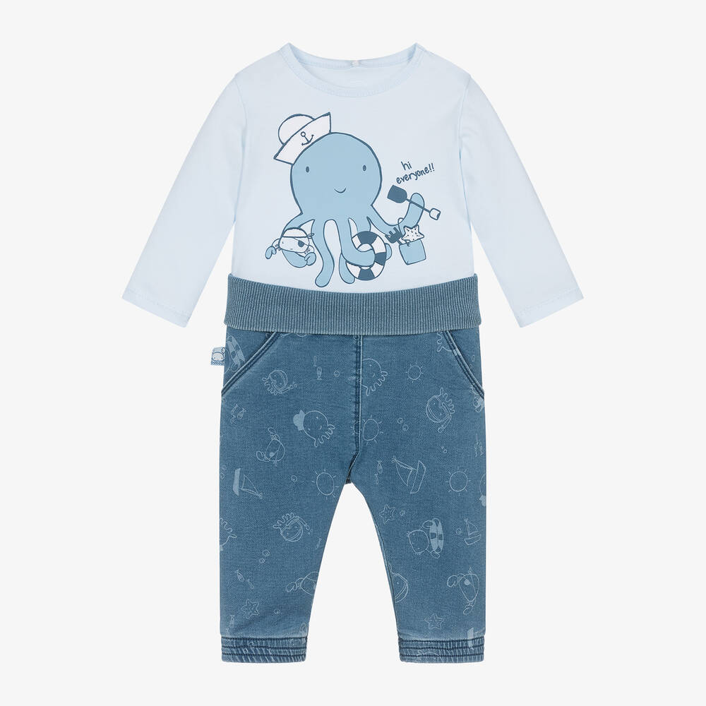 Boboli-Baby Boys Blue Denim Trousers Set | Childrensalon Outlet