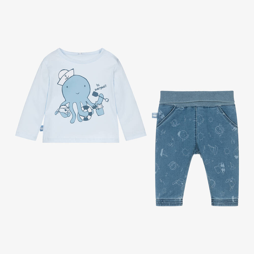 Bobux-طقم بنطلون قطن ودنيم لون أزرق للمواليد | Childrensalon Outlet