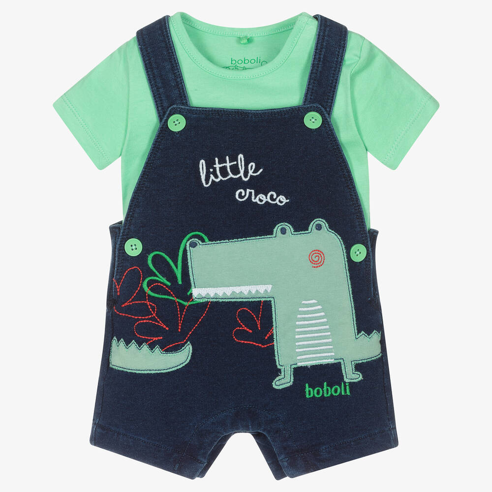 Boboli - Baby Boys Blue & Green Dungarees Set | Childrensalon