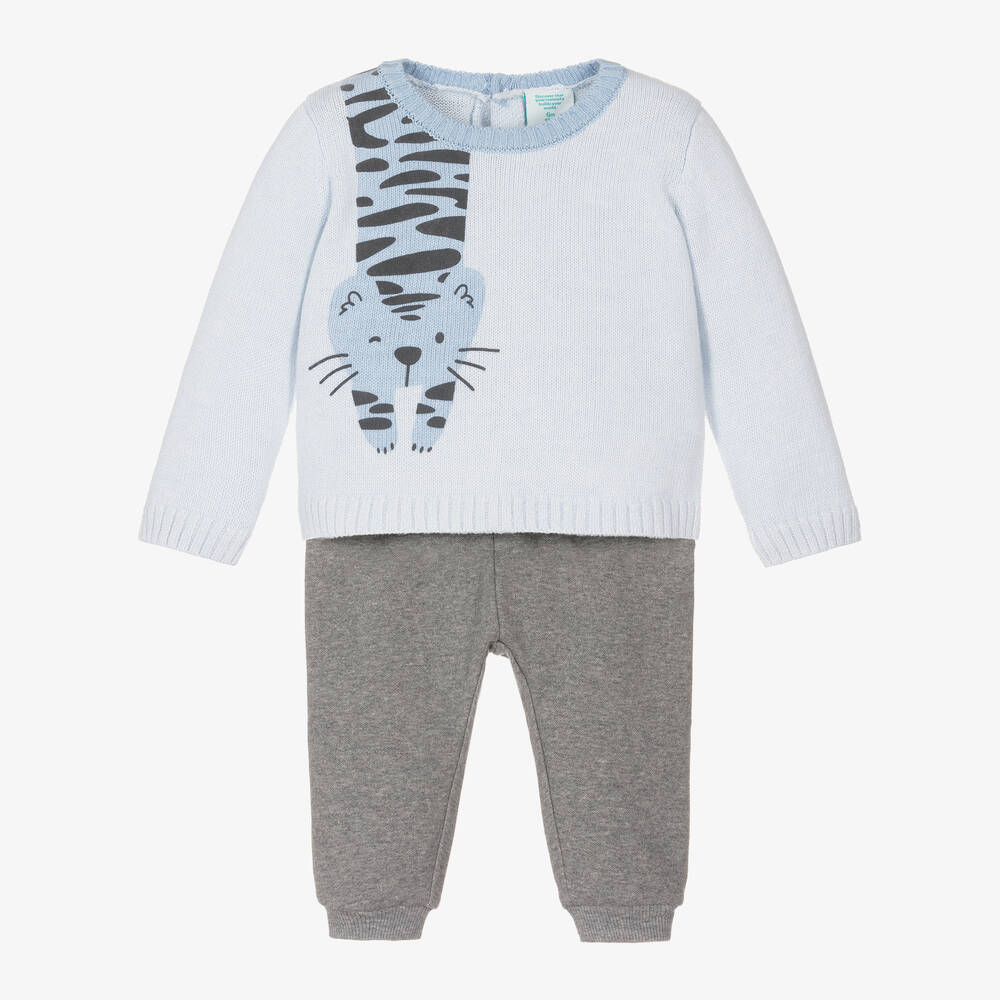 Boboli-طقم بنطلون قطن وصوف لون أزرق ورمادي للمواليد | Childrensalon Outlet