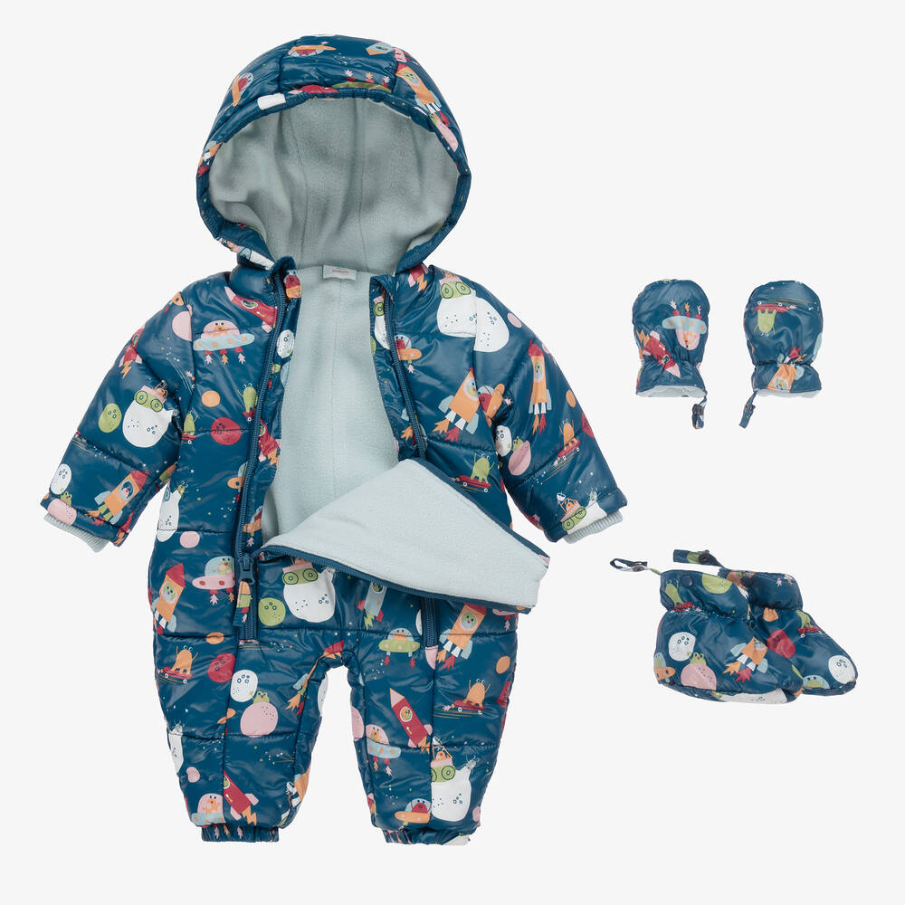 Boboli-Baby Boys Blue Space Print Snowsuit | Childrensalon Outlet
