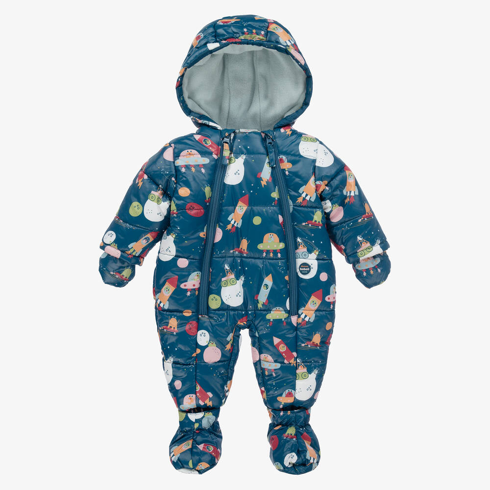 Boboli - Blauer Schneeanzug mit Weltraum-Print für männliche Babys | Childrensalon