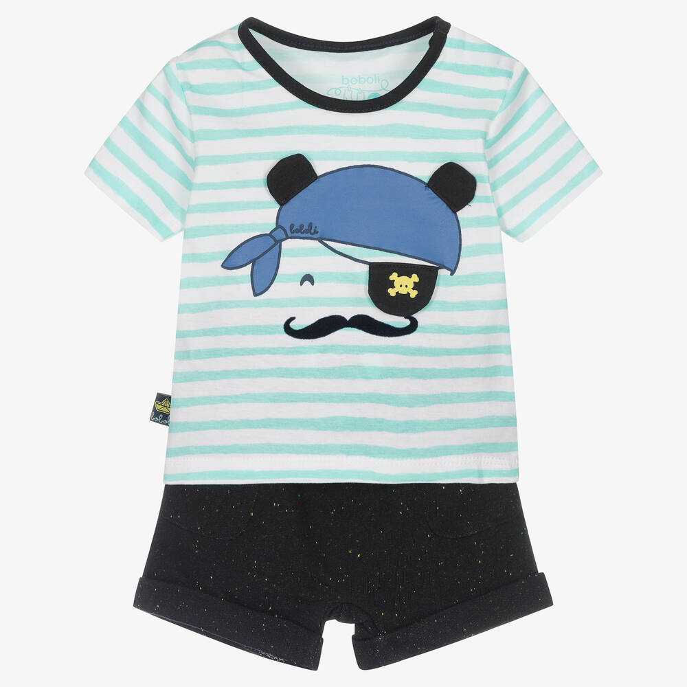 Boboli - Голубая футболка с пиратом и синие шорты | Childrensalon