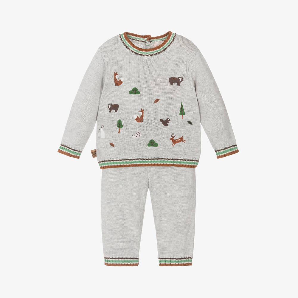 Boboli-Baby Boys Grey Knitted Forest Trouser Set | Childrensalon Outlet