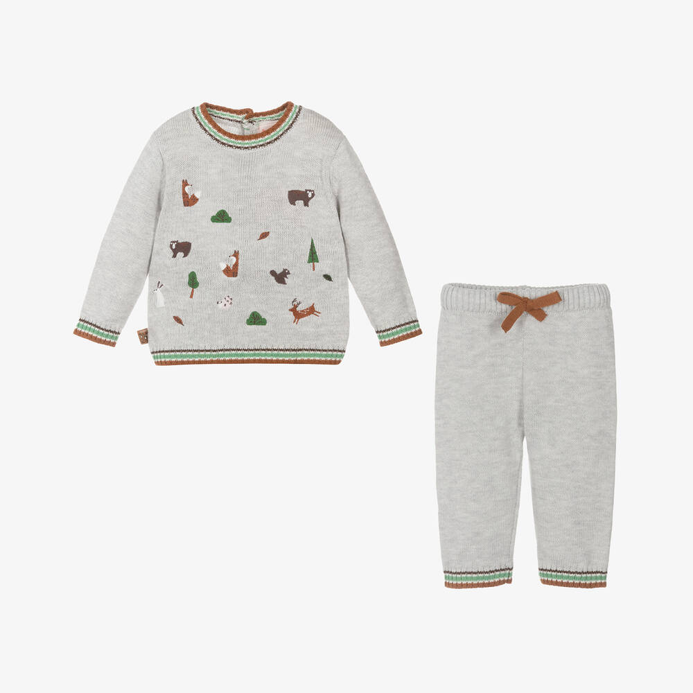 Boboli-Baby Boys Grey Knitted Forest Trouser Set | Childrensalon Outlet