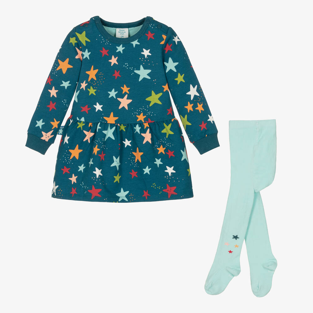 Boboli - طقم فستان قطن جيرسي لون أزرق للمولودات | Childrensalon