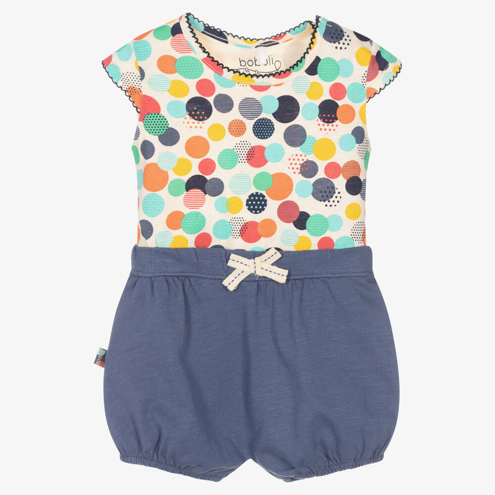 Boboli - Baby Girls Blue Geometric Cotton Shorts Set | Childrensalon